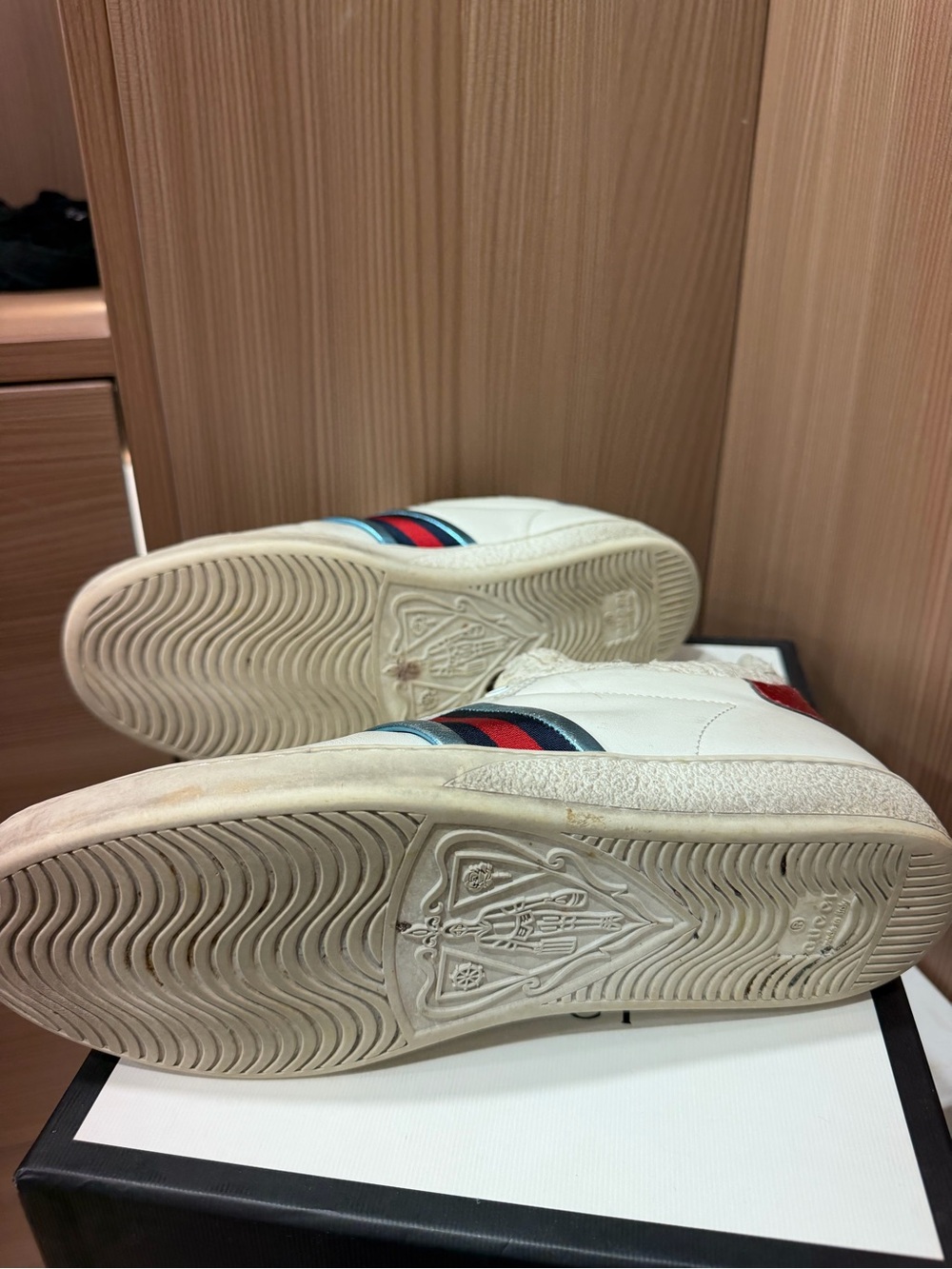 Gucci Ace Sneakers White Leather Lace Slip On Web Stripe Floral Lace 38 - Picture 5 of 5
